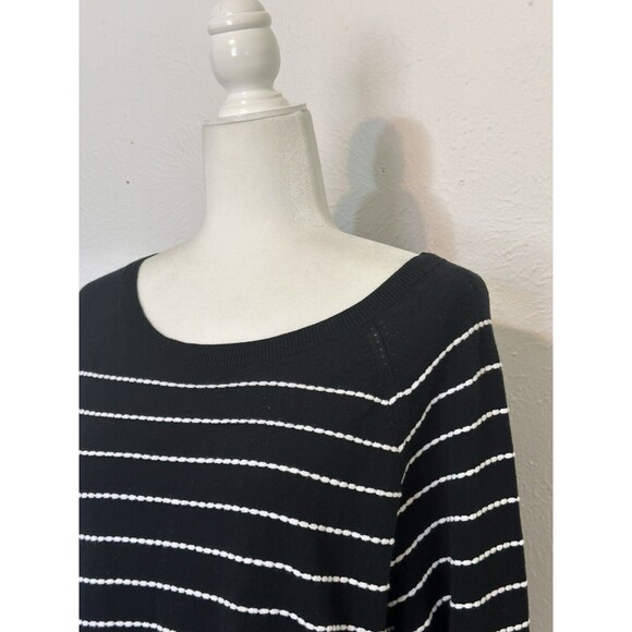 J. Jill Women's Size L Black/White Textured Striped Lightweight Sweater - Picture 6 of 14